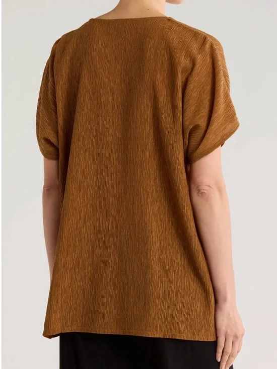 Eileen Fisher V-Neck Dolman Sleeve Tunic - Bronze - Medium - Tencel - Picture 2 of 11
